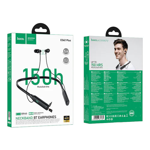 Neckband Bluetooth Earphone with MicroSd Card Input, 150 Hours, LED Battery Display (ES62 Plus)