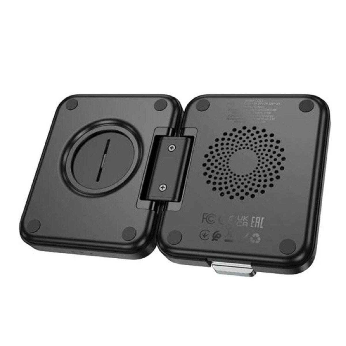 hoco CQ11 Ingenious 3-in-1 folding magnetic wireless charger - black