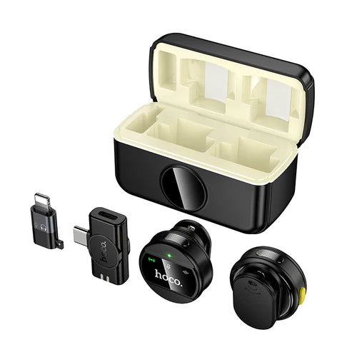 Dual Wireless Digital Microphone with USB-C Connector + Lightning Adaptor, ENC Noise Cancellation, Magnetic Lapel (L22)