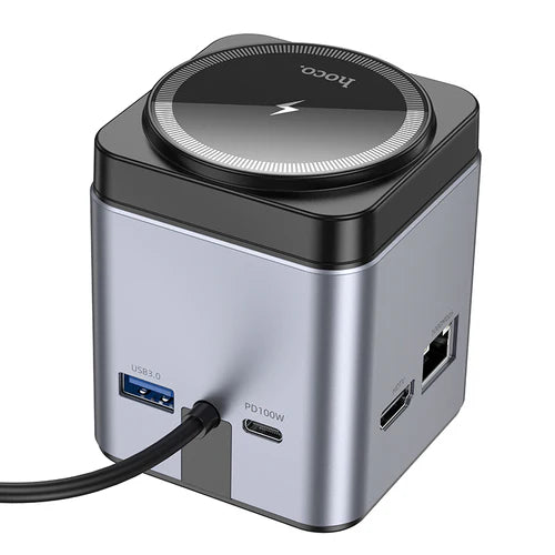PD 100W 9 in 1 USB-C Multi Function Docking Station with Magnetic Charging Pad (HB49)