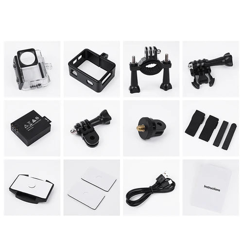 4K 2160P/60FPS Sports Camera w/ 12MP EIS Stabilization Anti Shake, 30M Waterproof, Front & Back Dual Screen