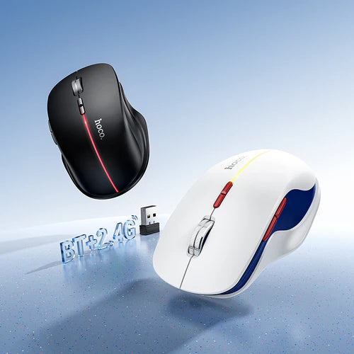 Ergonomic Wireless Mouse with Nano Receiver, LED Light, Dual Mode 2.4G + Bluetooth, Multi-Function Buttons (GM40)
