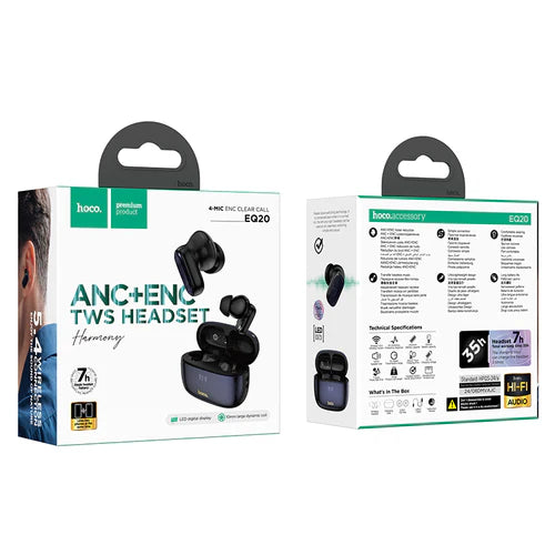 TWS Earbud with 7 Hour, Battery % Display, ANC+ENC Noise Cancelling, Glossy Case (EQ20)