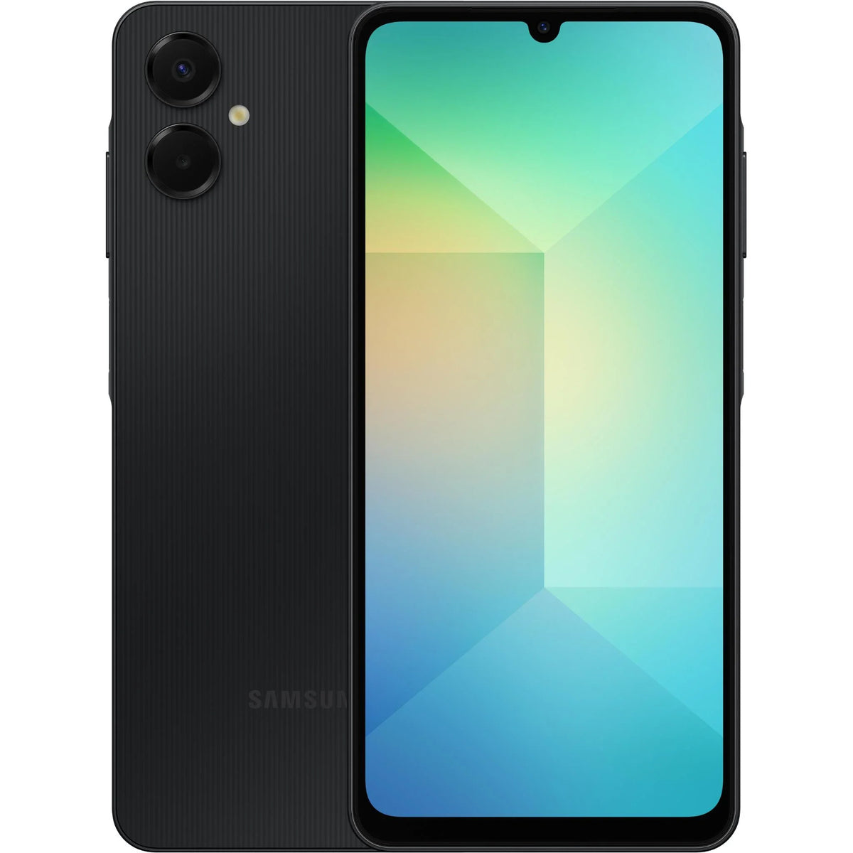 Samsung Galaxy A06 5G 128GB Black front and back smartphone