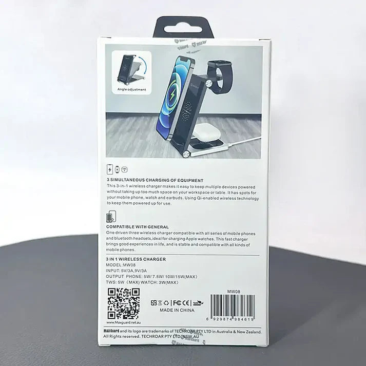 Maxguard 3 in 1 15W Wireless Charger MW08 (For apple watch and IOS & android system phone)
