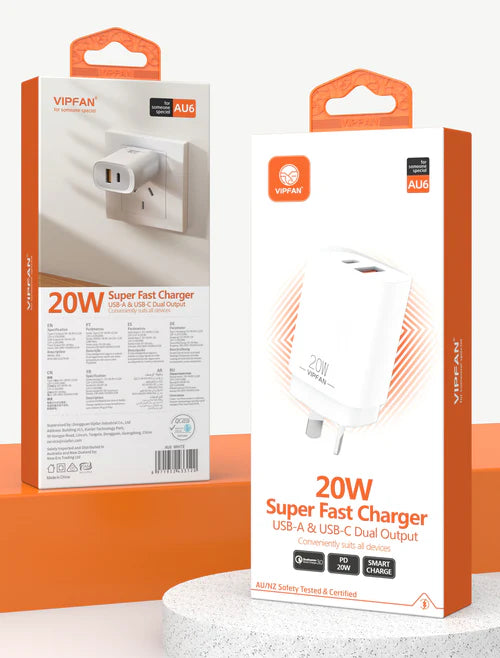 20W USB-A & USB-C Dual Super Fast Charger (AU6)