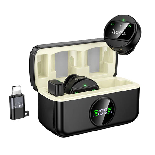 Dual Wireless Digital Microphone w/ USB-C Connector + Lightning Adaptor, ENC Noise Cancellation, Magnetic Lapel (L22)