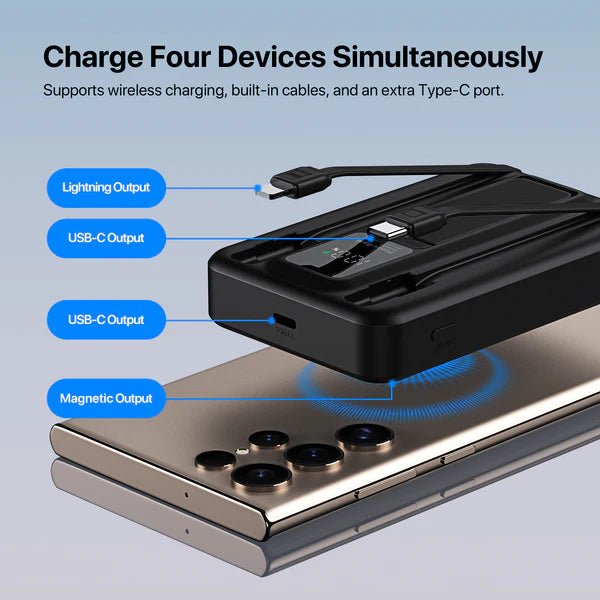 ELEKFONE Magnetic Wireless Power Bank with Built-in Cables and Kickstand