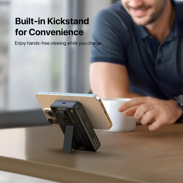 ELEKFONE Magnetic Wireless Power Bank with Built-in Cables and Kickstand