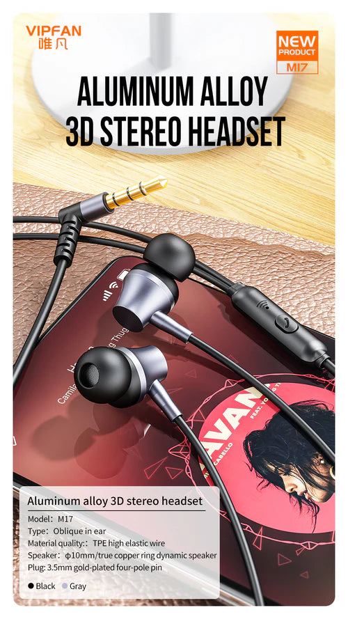Metallic In-Ear 3.5mm Earphone with Mic (M17)
