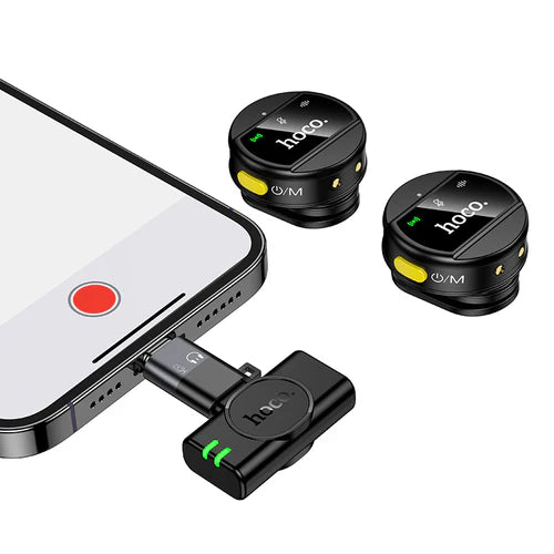 Dual Wireless Digital Microphone w/ USB-C Connector + Lightning Adaptor, ENC Noise Cancellation, Magnetic Lapel (L22)