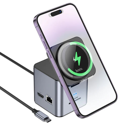 PD 100W 9 in 1 USB-C Multi Function Docking Station with Magnetic Charging Pad (HB49)