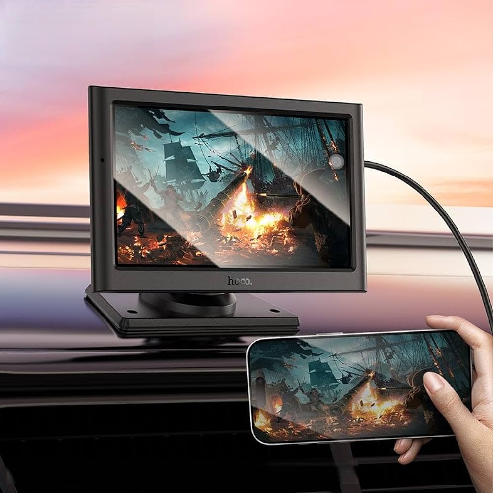Hoco 7-inch Car Portable Screen w/ Wireless Apple Car Play, Wireless Android Auto, Screen Mirroring (HU2) - Black