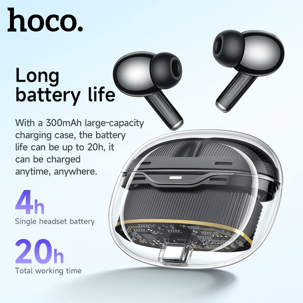 Hoco TWS Bluetooth Earbuds With Clear Body (EW54) - Black