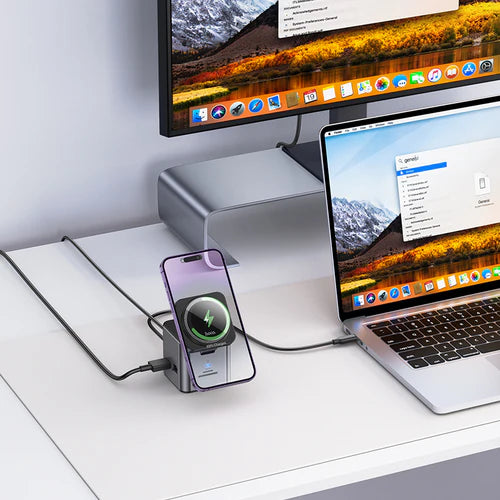 PD 100W 9 in 1 USB-C Multi Function Docking Station with Magnetic Charging Pad (HB49)