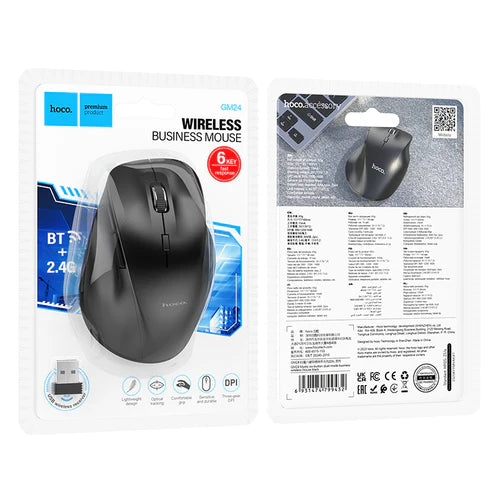 Ergonomic Wireless Mouse with Nano Receiver, Dual Mode 2.4G + Bluetooth, 3-Level Adjustable DPI