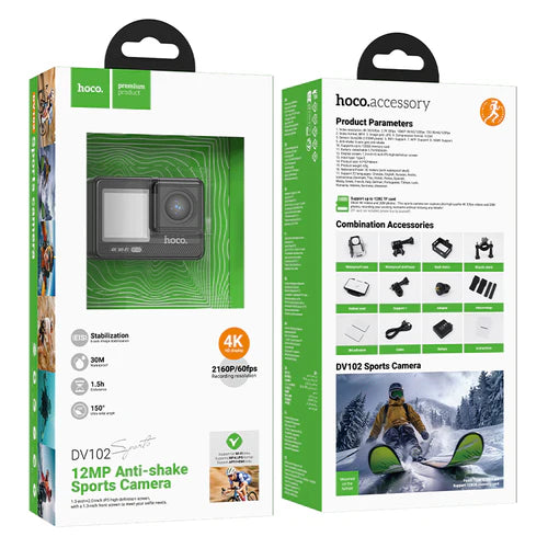 4K 2160P/60FPS Sports Camera w/ 12MP EIS Stabilization Anti Shake, 30M Waterproof, Front & Back Dual Screen