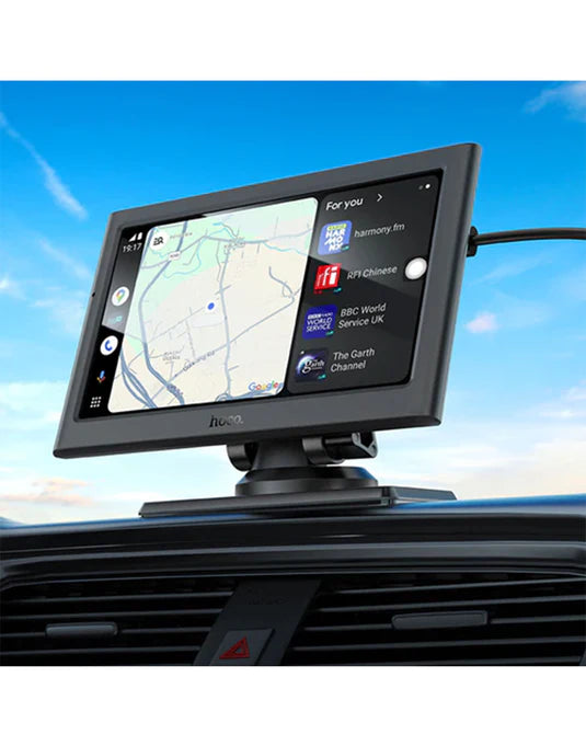 Hoco 7-inch Car Portable Screen w/ Wireless Apple Car Play, Wireless Android Auto, Screen Mirroring (HU2) - Black