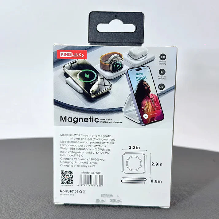 Kinglink 3 in 1 Folding MagFit Wireless Charger KLW03( For apple watch and IOS & android system phone)