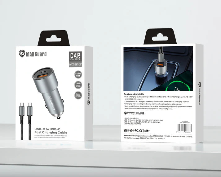 Maxguard 38W USB A+C car charger with Type-C to C combo MC036CC