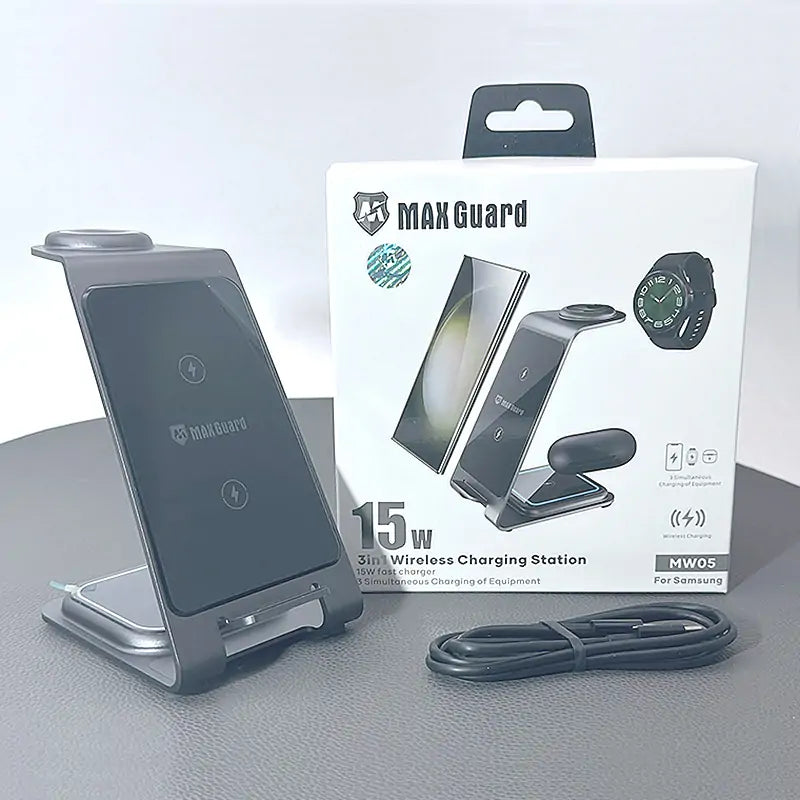 Maxguard 3 in 1 15W Wireless Charger MW05 (for Samsung watch and IOS &amp; android system phone)