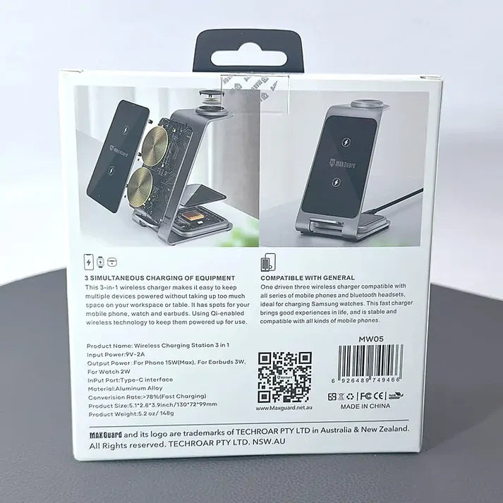 Maxguard 3 in 1 15W Wireless Charger MW05 (for Samsung watch and IOS &amp; android system phone)