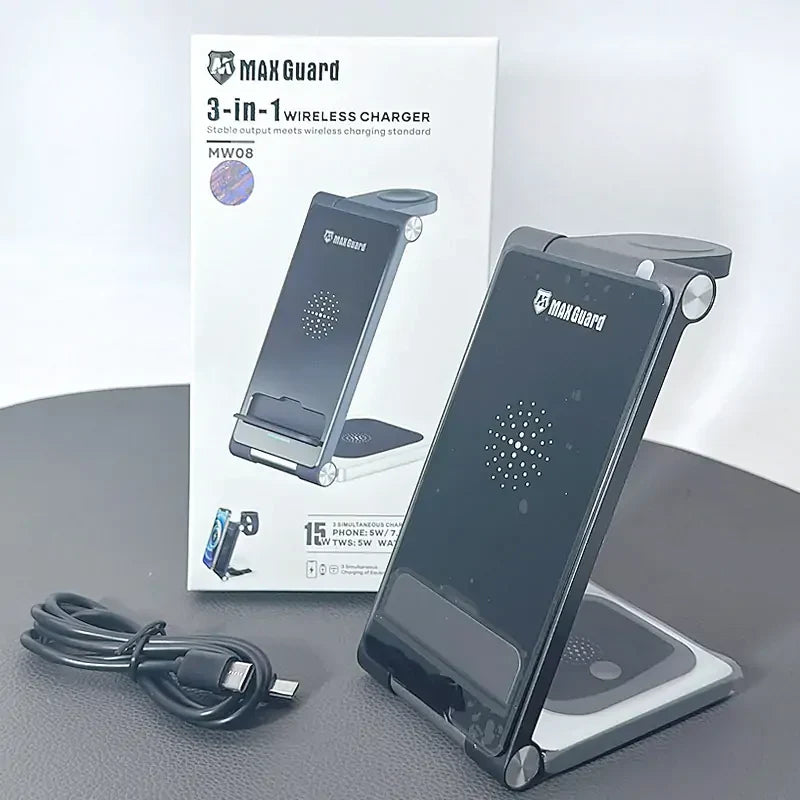 Maxguard 3 in 1 15W Wireless Charger MW08 (For apple watch and IOS & android system phone)