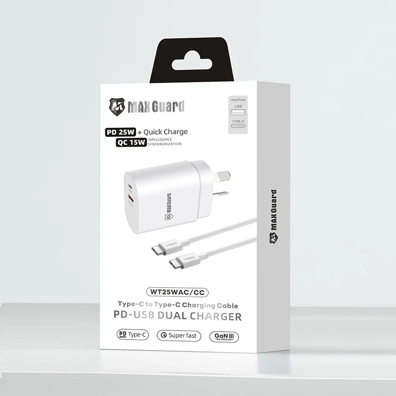 Maxguard PD 25W wall charger with Type-C to C combo WT25WAC/CC