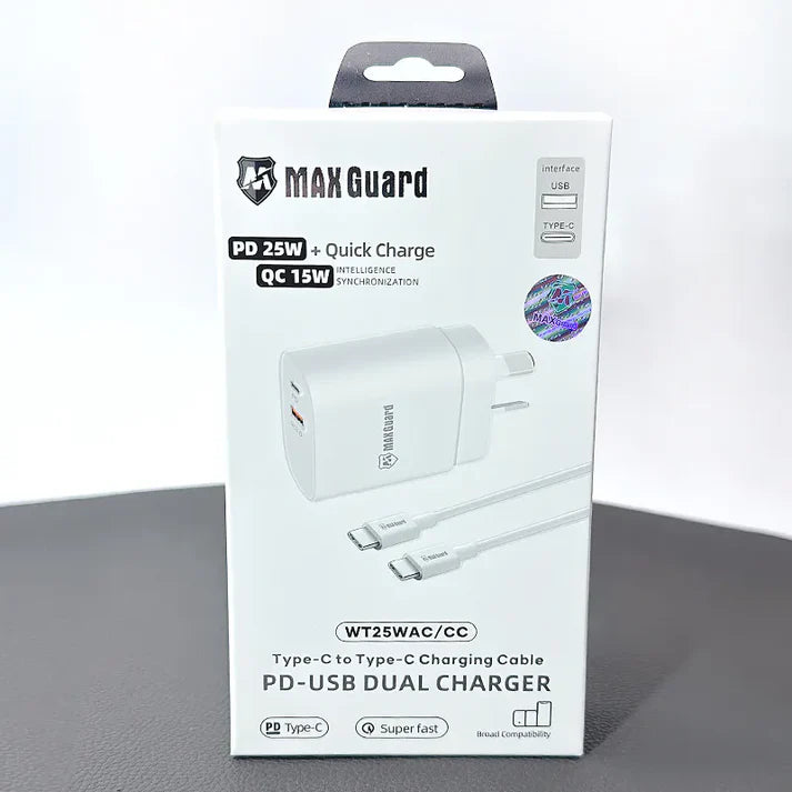 Maxguard PD 25W wall charger with Type-C to C combo WT25WAC/CC