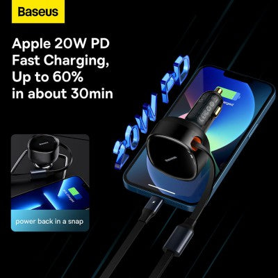 Baseus Enjoyment Retractable 2-in-1 Car Charger Type-c & Lightning 30W