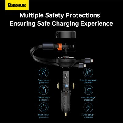 Baseus Enjoyment Retractable 2-in-1 Car Charger Type-c & Lightning 30W