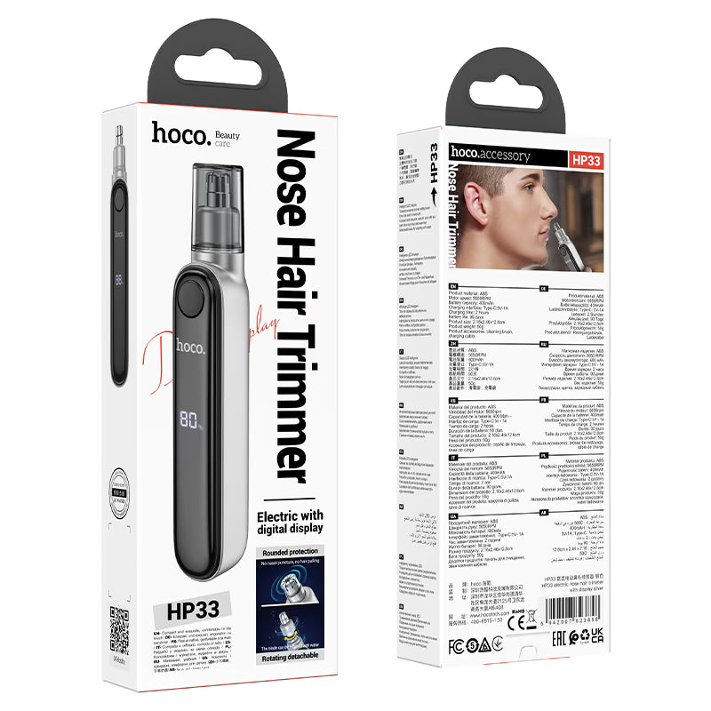 hoco. HP33, electric nose hair trimmer, 3d arched blade, LED digital display, detachable and washable blade
